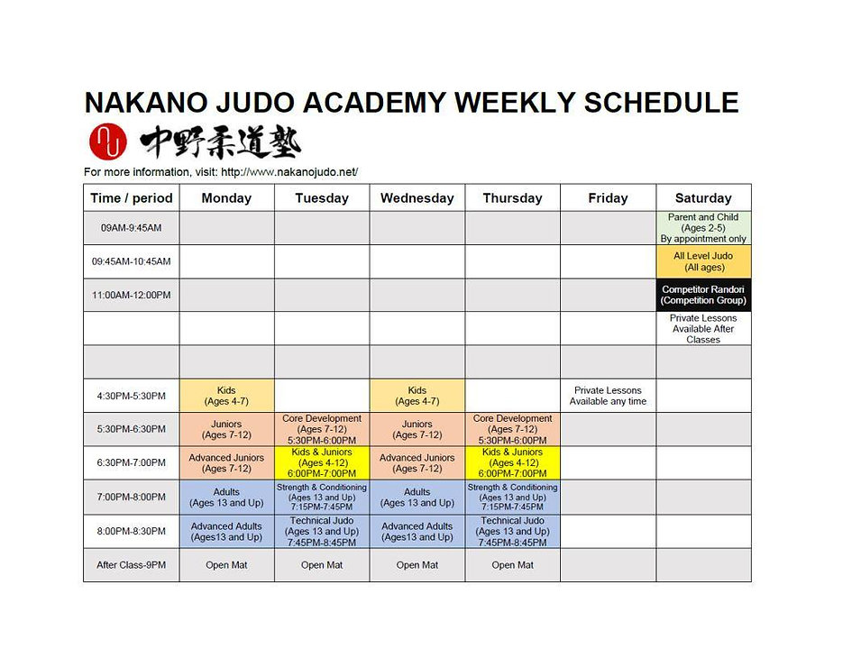 Nakano Judo Academy Martial Arts Why Nakano Judo SCHEDULE